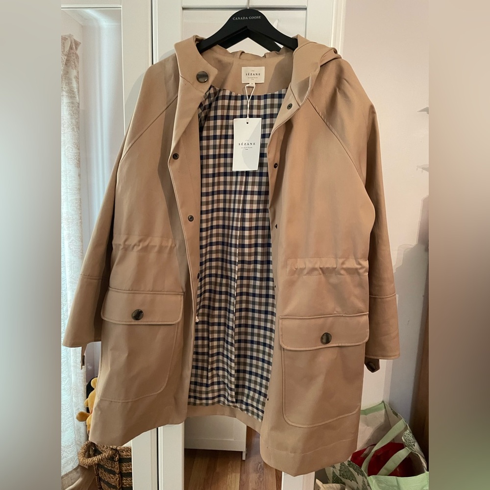 Sezane Hugo hooded parka Sand NWT size 38